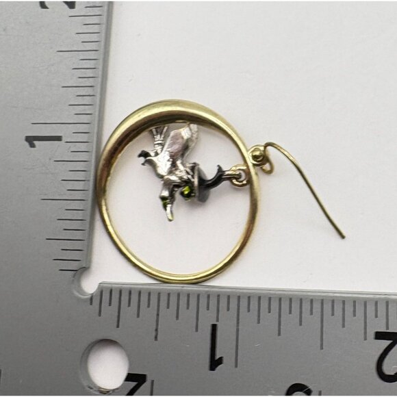 Halloween Flying Witch In Moon Dangle Earrings Silver and Gold Tone Avon - Picture 3 of 6